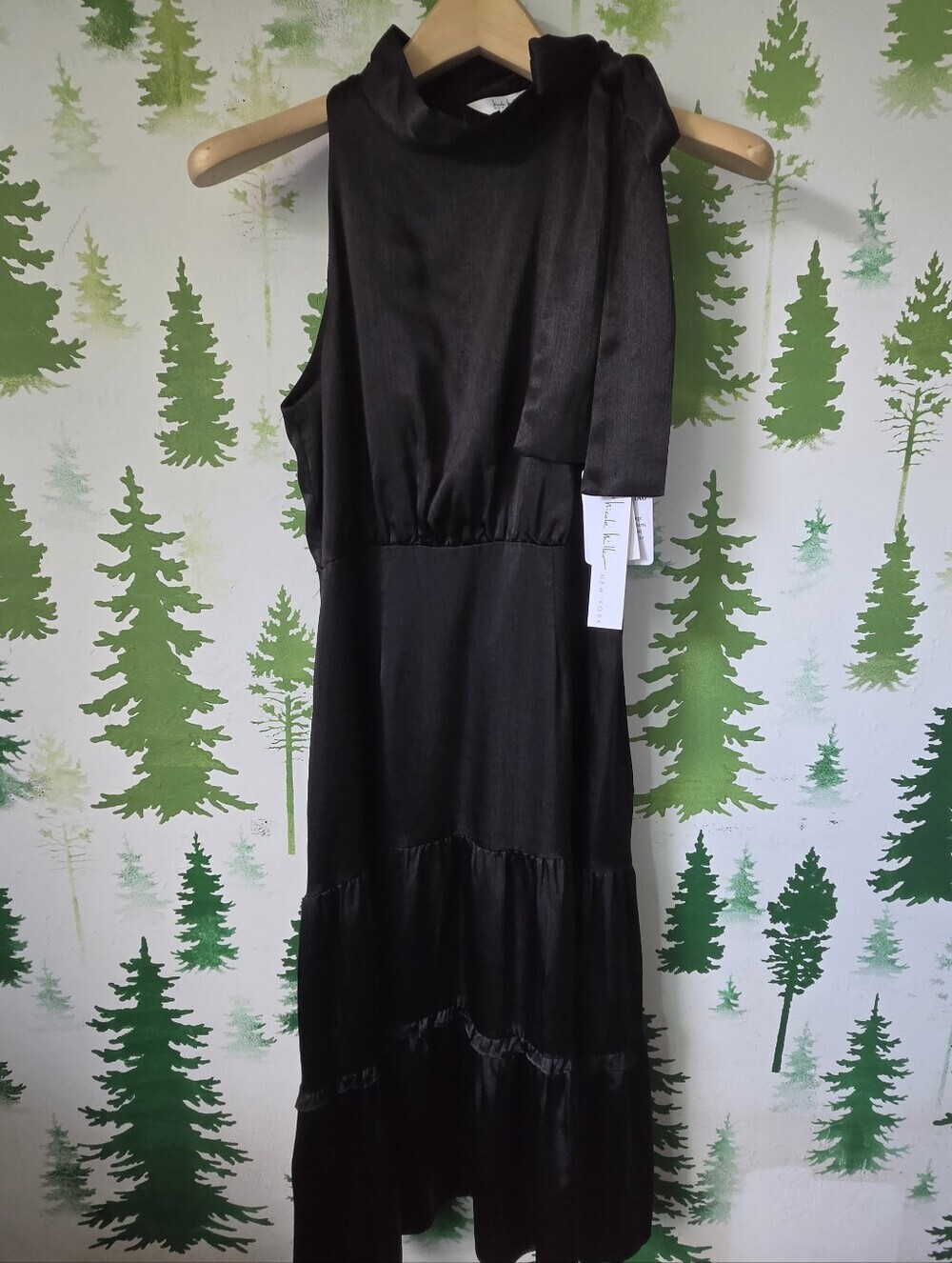 Nicole Miller Black Neck Halter Midi Dress